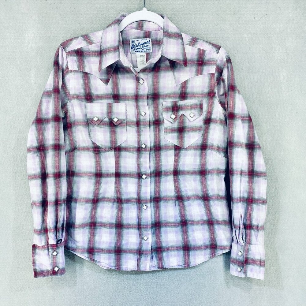 Vintage Rockmount Western Shirt Womens M Purple Cotton Pearl Snap Cowboy